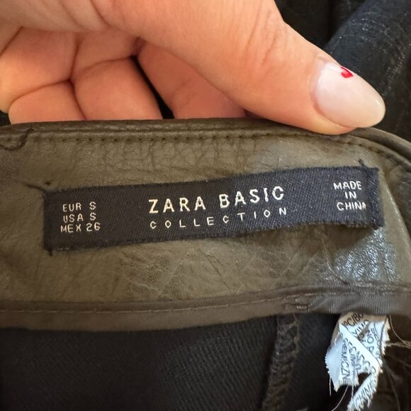 Zara Basic Olive Faux Leather Pencil Skirt - Picture 5 of 9